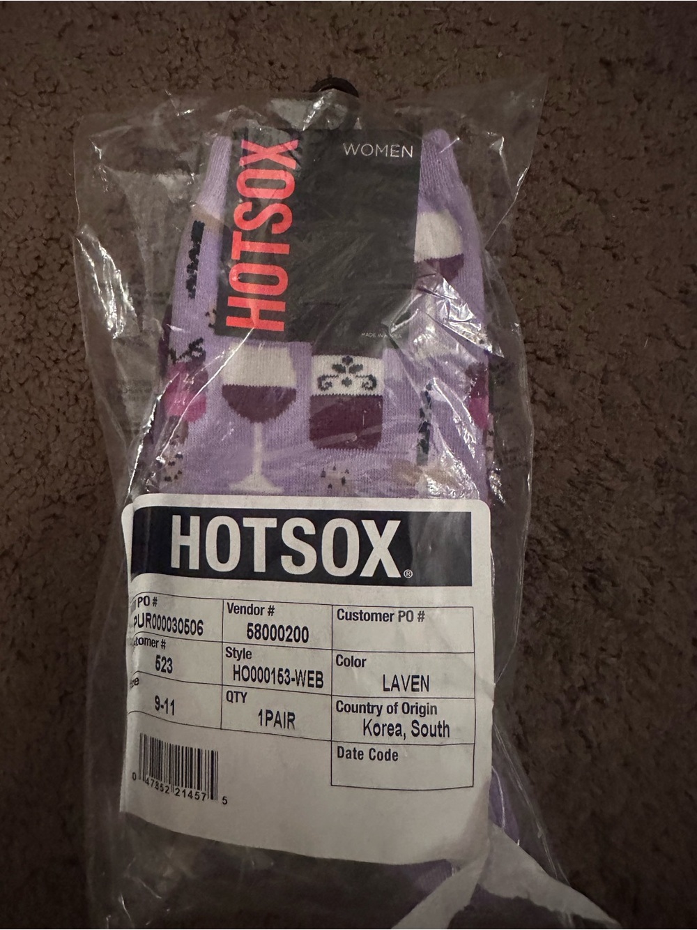 Hot Sox Lavender Wine & Glass Pattern Casual Socks